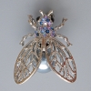 Butterfly Brooch-Pendant with Multicolored Crystals, Gray Bead, Silver-Tone Metal 26x33mm