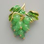 Grapes Brooch-Pendant with Nephrite Beads, Green Enamel, Golden Metal 35×45mm