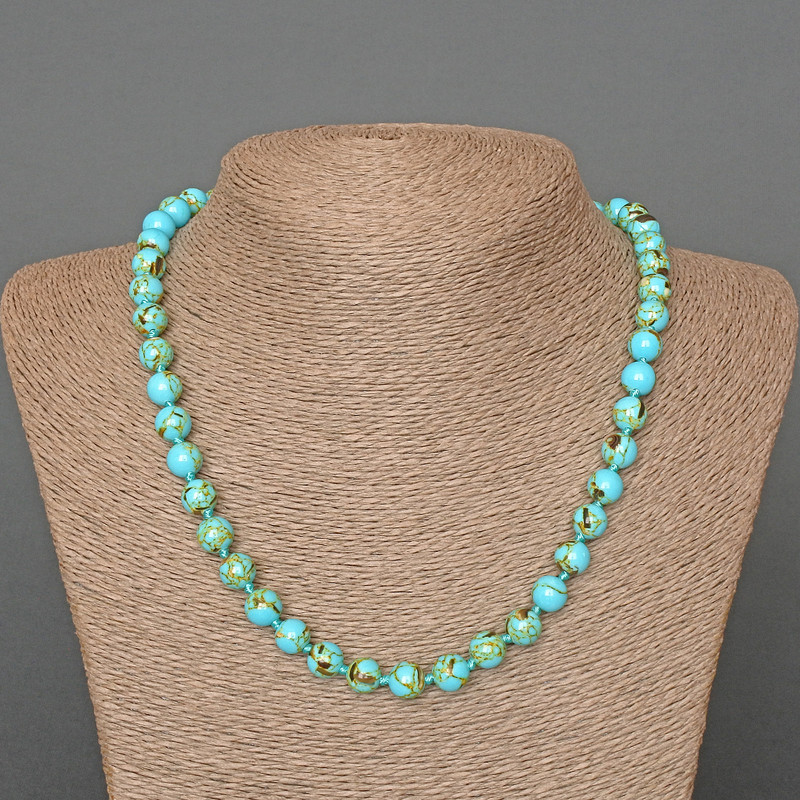 Bead Necklace of Imperial Blue Jasper (pressed) Smooth Beads, 8.5 mm diameter, 50 cm length