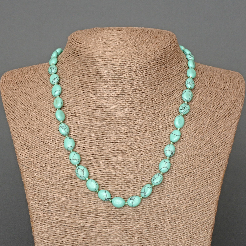 Turquoise Necklace (artificial) Oval Beads, 8x10 mm, length 48 cm +/-