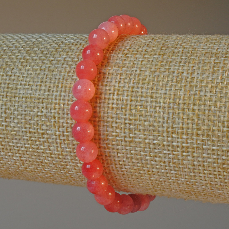 Bracelet with natural tourmaline, smooth beads, diameter 6.5 mm, length 18 cm (stretch)