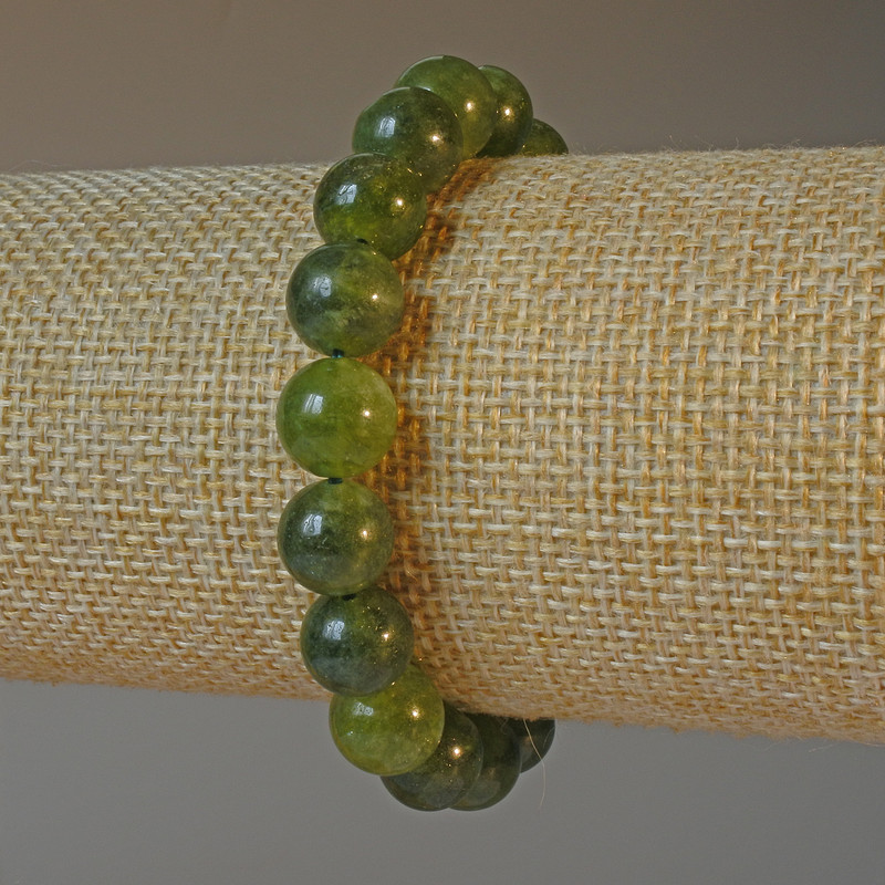 Jadeite Bracelet, Natural Stone, Smooth Bead, 10 mm Diameter ±, 18 cm Length ± (Stretch)