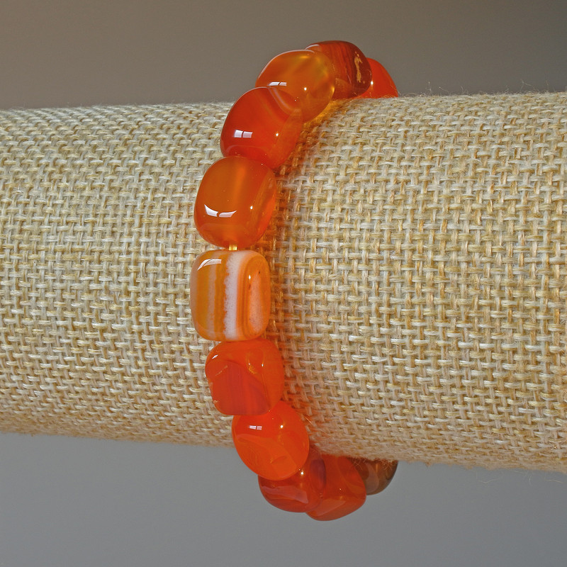 Bracelet Orange Agate Natural Stone Bar Beads, diameter 9x12mm+-, length 18cm+- (stretch)