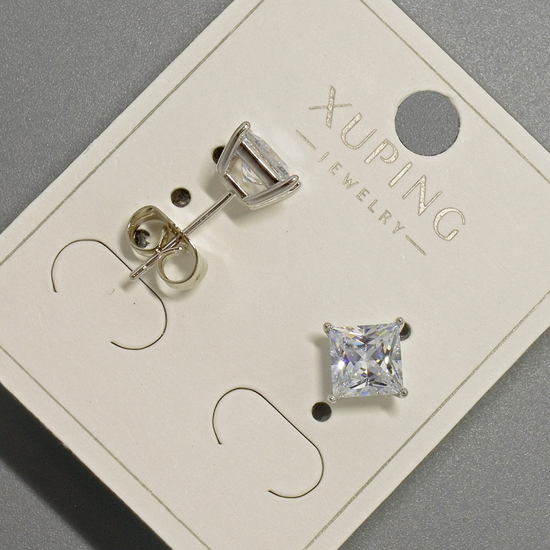 Xuping stud earrings with white crystal, 6 mm diameter, rhodium-plated
