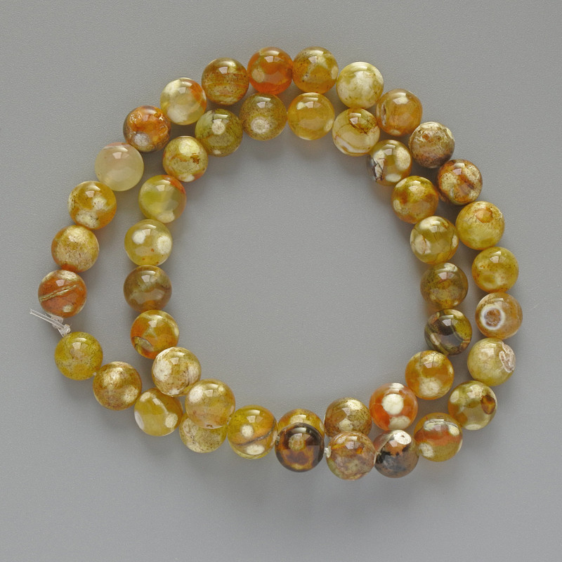 Yellow Agate Beads, Smooth Round Balls, 8 mm Diameter, 38 cm Length on a Fishing Line