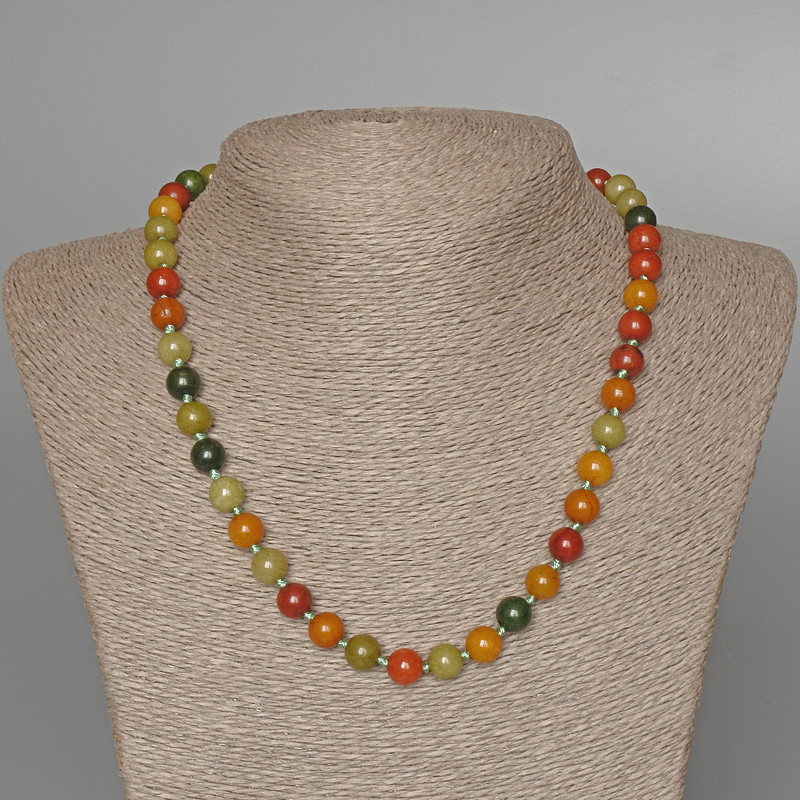 Assorted natural stone necklace, smooth beads, 8.5 mm diameter, 48 cm length