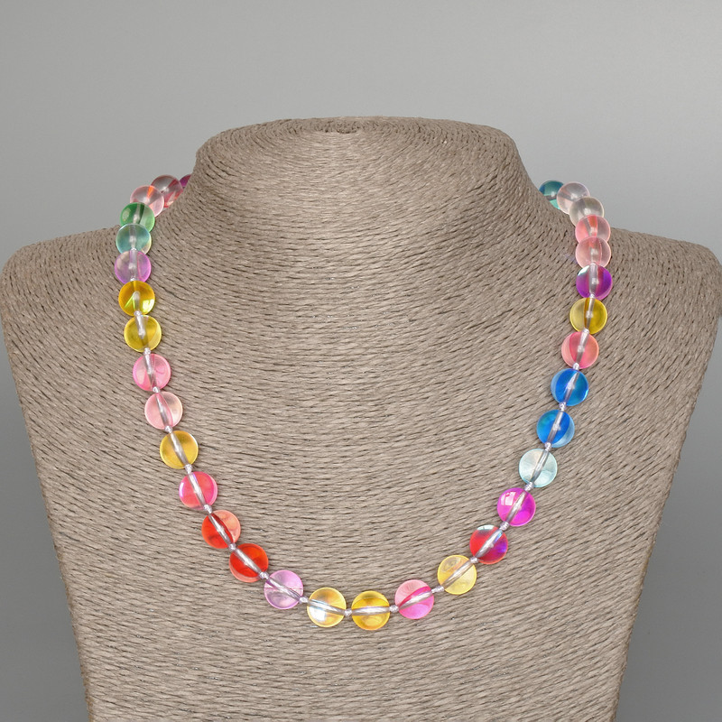 Opal Glass Necklace with Multicolor Smooth Beads, Diameter 10mm +-, Length 49 cm +