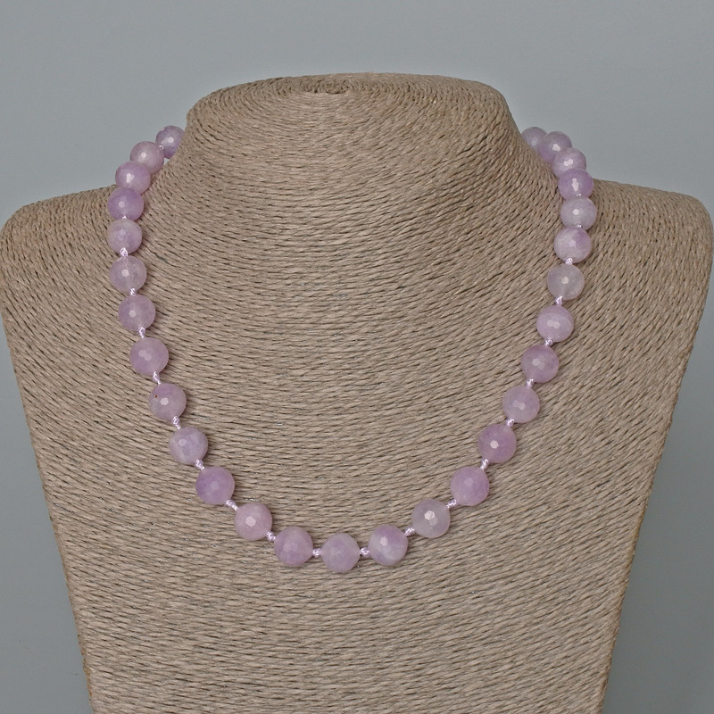 Kunzite Necklace, Natural Stone, Faceted Beads, 10 mm Diameter, 48 cm Length