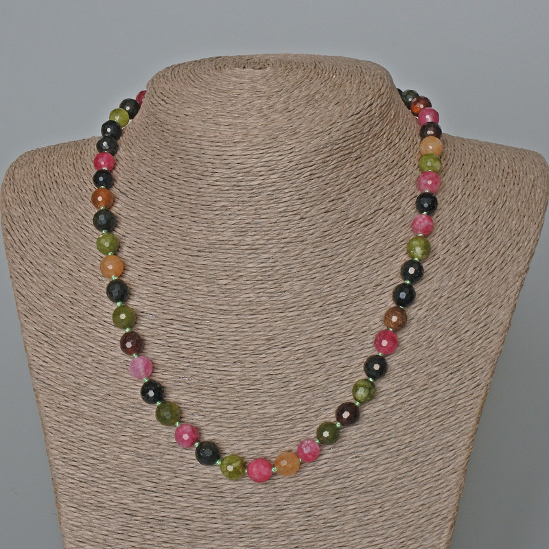 Necklace with natural tourmaline, faceted 8 mm
