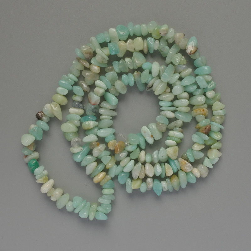 Amazonite beads, natural stone chips, 7×3 mm diameter, 80 cm length on thread