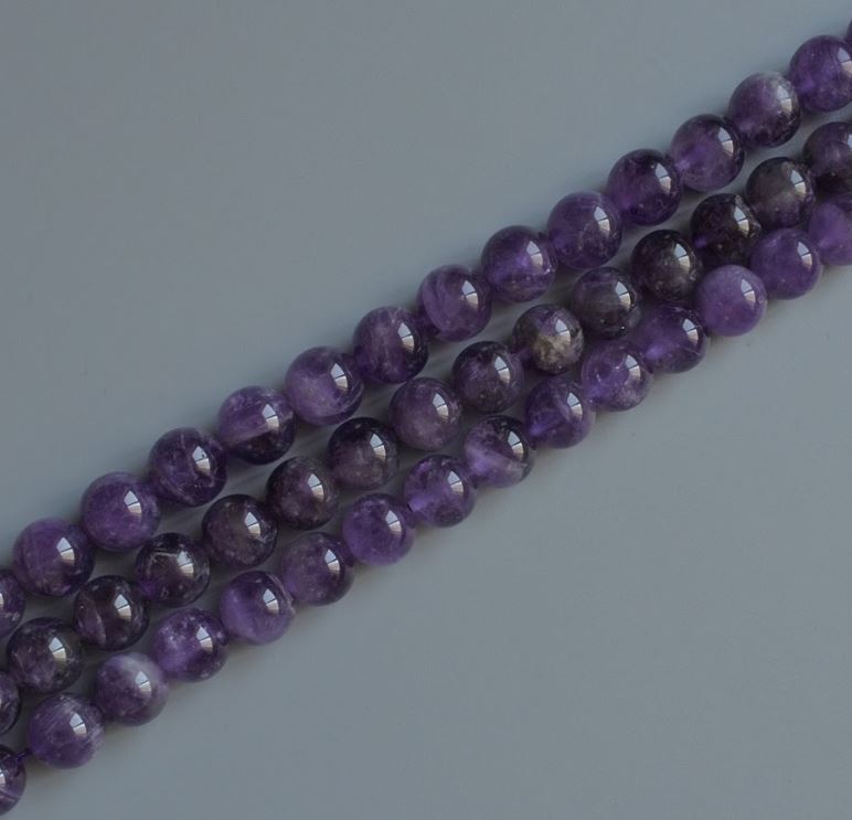 Amethyst beads natural stone smooth ball, diameter 10mm+-, length 39cm+- on thread