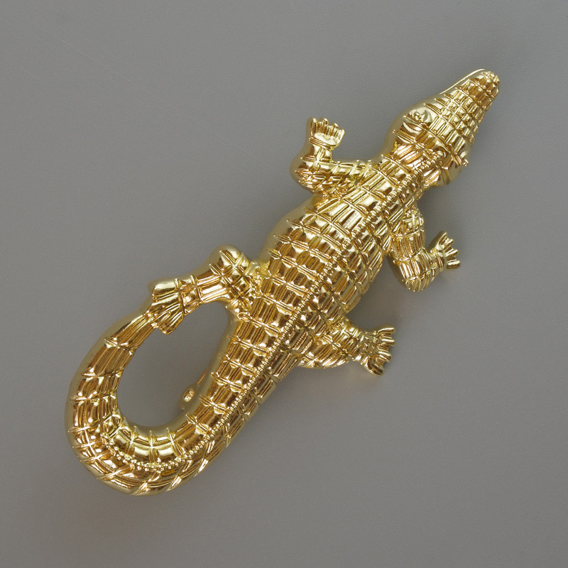 Crocodile Brooch Pendant in Light-Gold Metal 73×33 mm