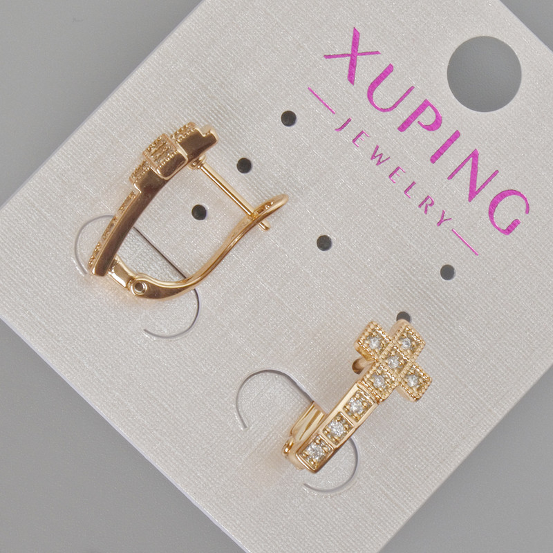 Xuping Earrings "Cross" with White Crystals, Diameter 17x8mm ± 18K Gold Plating