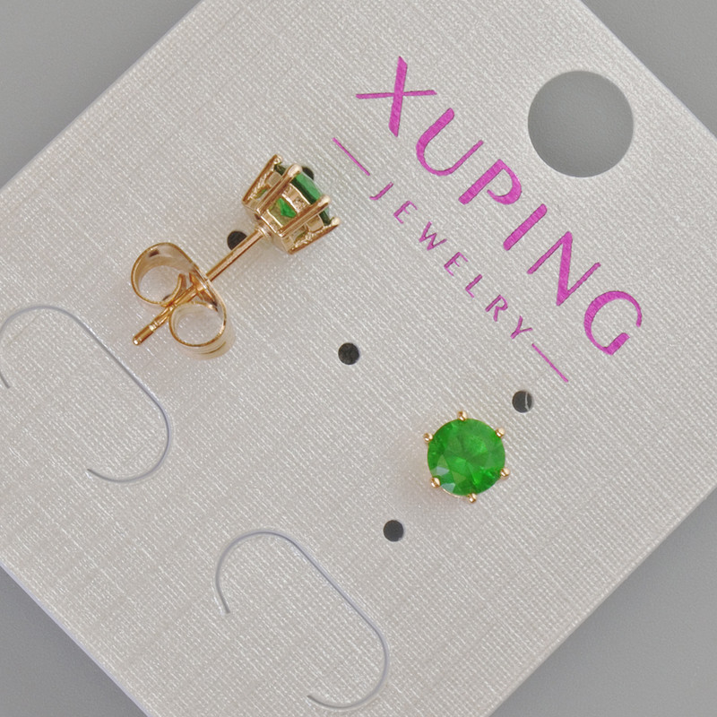 Xuping stud earrings with a green crystal, diameter about 6 mm, 18K gold plating