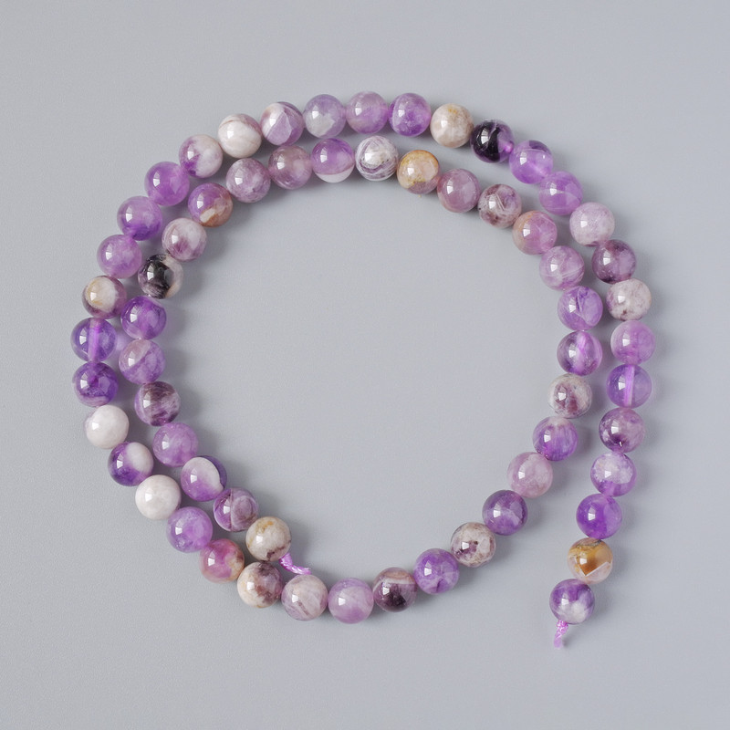 Amethyst Beads, Natural Stone, Smooth Ball, Diameter 6.5 mm, Length 39 cm on Thread