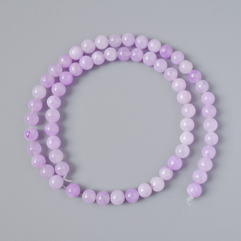 Kunzite Beads (Synthetic) Smooth Spheres, 6 mm Diameter, 37 cm Length on Beading Thread