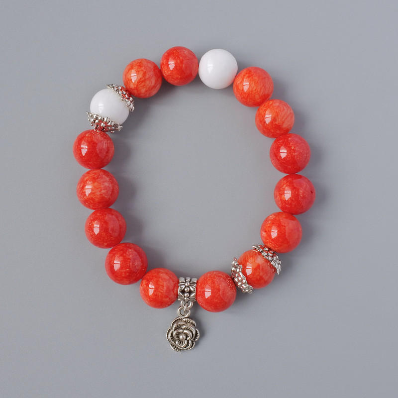 Bracelet with Coral and White Agate