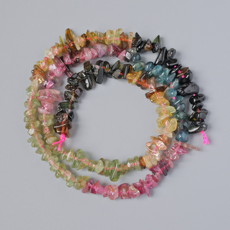 Tourmaline Beads, Natural Stone Chips, Diameter 6x2 mm, Length 39 cm on Thread