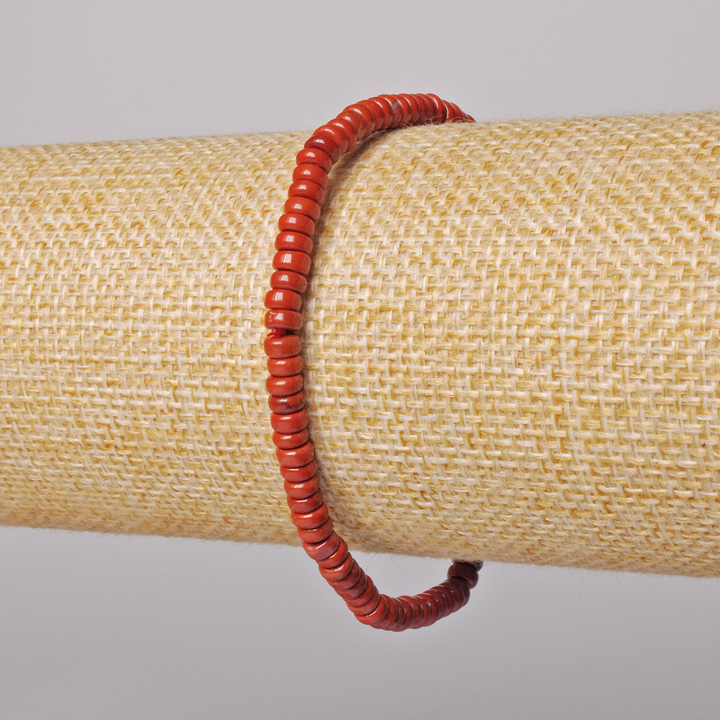 Red Jasper Bracelet, Natural Stone, Smooth Rondels, Diameter 4x2 mm, Length 18 cm, Stretch