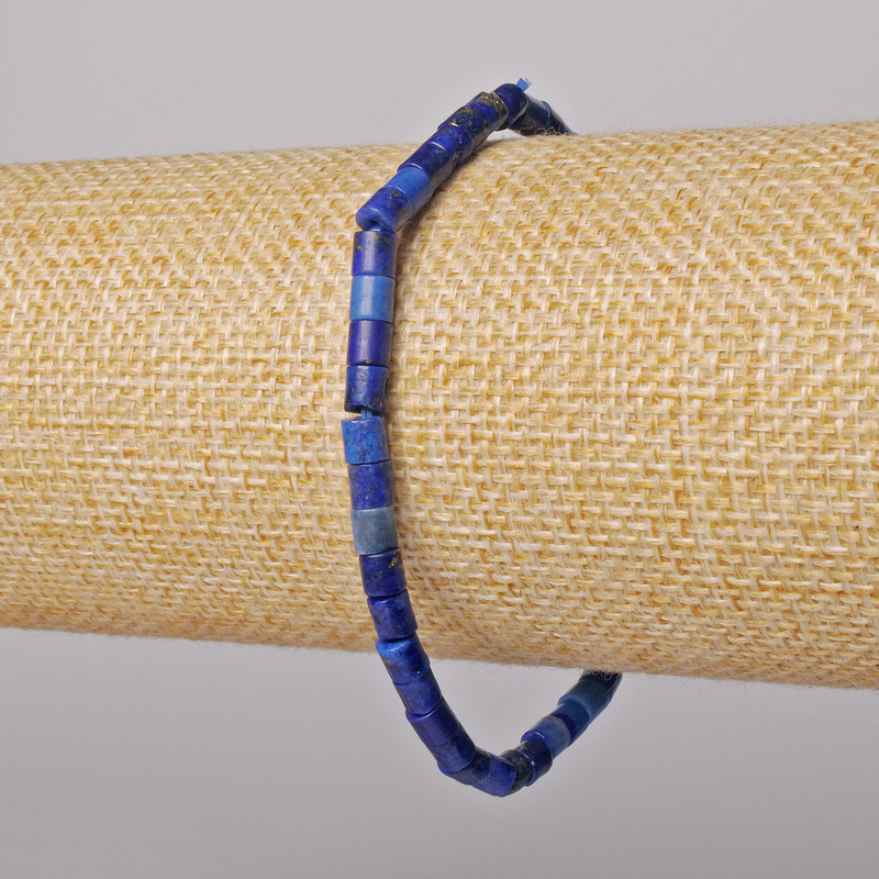 Lapis Lazuli Bracelet, natural stone, faceted 4×4 mm, length 18 cm, stretch
