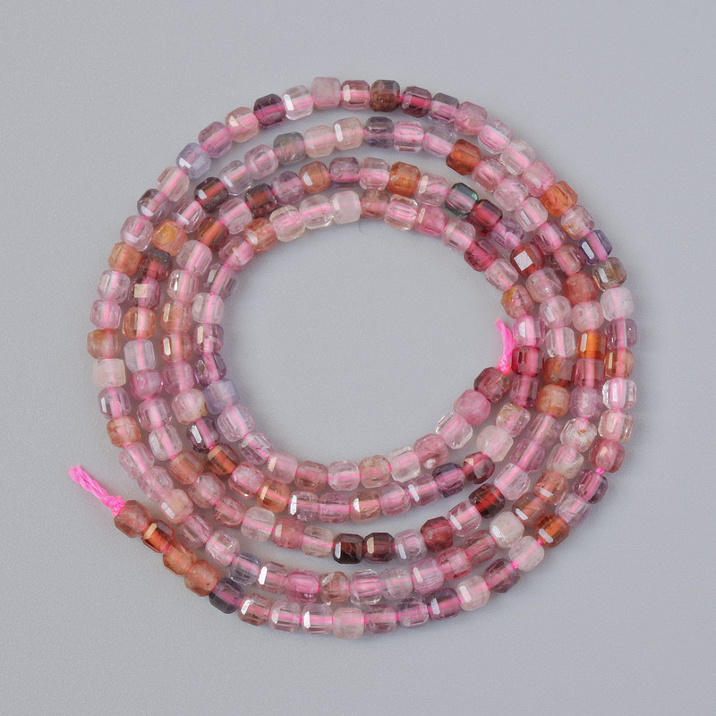 Faceted Tourmaline Beads, Natural Stone, 2 mm Diameter, 39 cm Length, On Thread