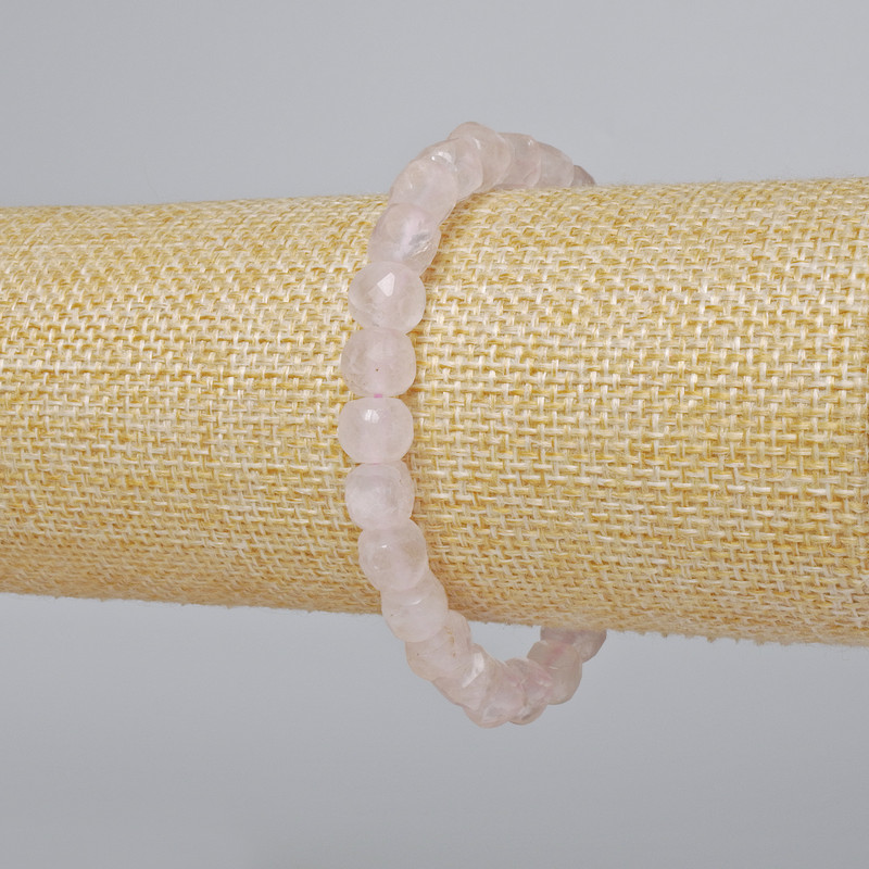 Bracelet with Rose Quartz, natural stone, faceted cube beads, diameter 7 mm +/-, length 18 cm +/- (stretch)