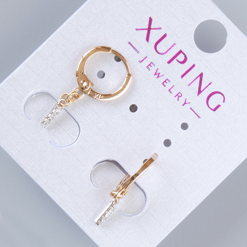 Xuping Earrings with White Crystals, 7x2 mm Diameter, 23 mm Length, 18K Gold Plating