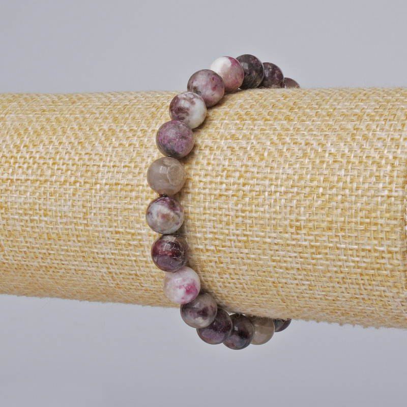 Tourmaline bracelet with natural stone, smooth beads, 8 mm diameter, 18 cm length (stretch)