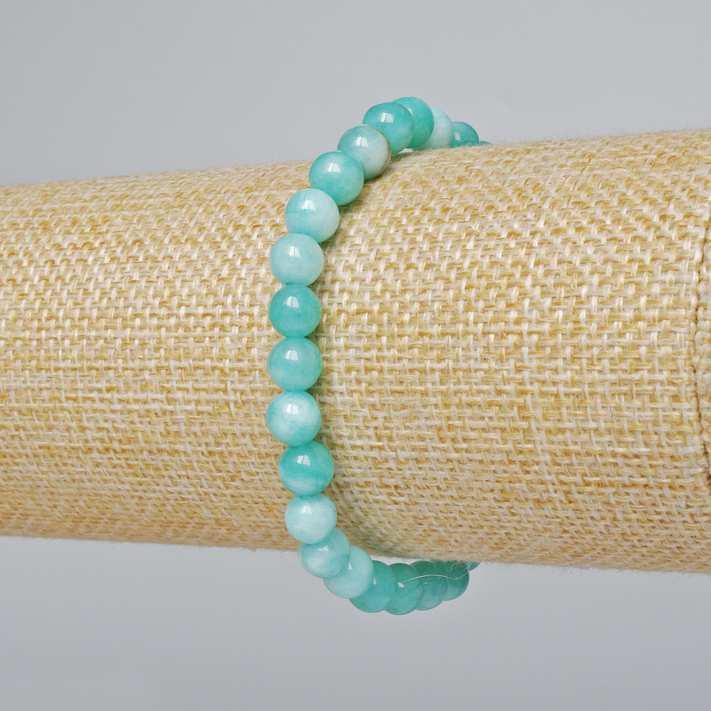 Synthetic Amazonite Bracelet — Smooth Round Beads, 6.5 mm Diameter, 18 cm Length, Stretch