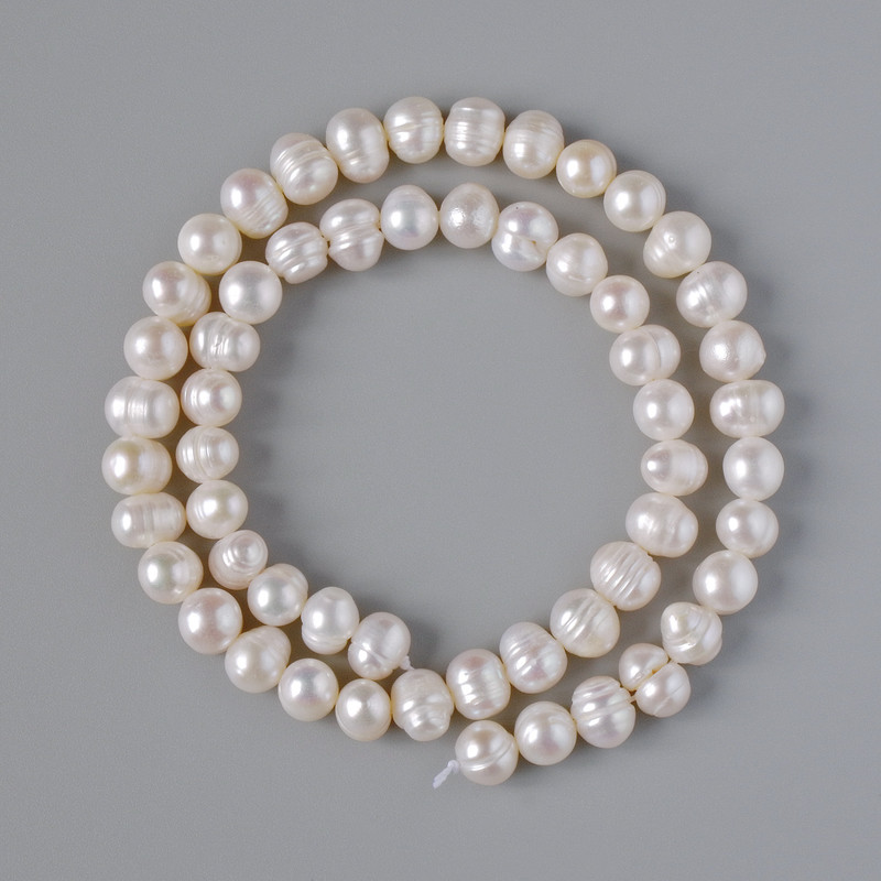 Relief-textured freshwater pearls, diameter 7.5×6 mm, 35 cm strand