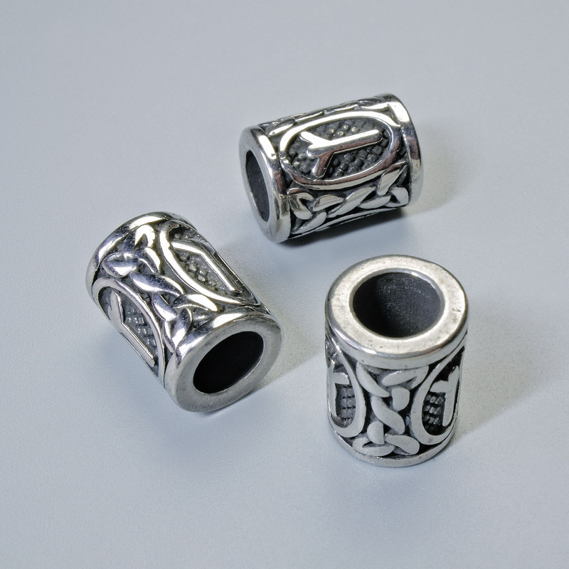 Bead finding 'Nordic Rune', diameter 13×10 mm, hole diameter 6 mm, silver-colored metal, 1 piece