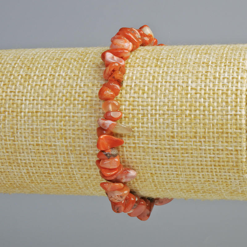 Carnelian Bracelet with Natural Stone Chips, 8x4 mm Beads, 18 cm Length (Stretch)