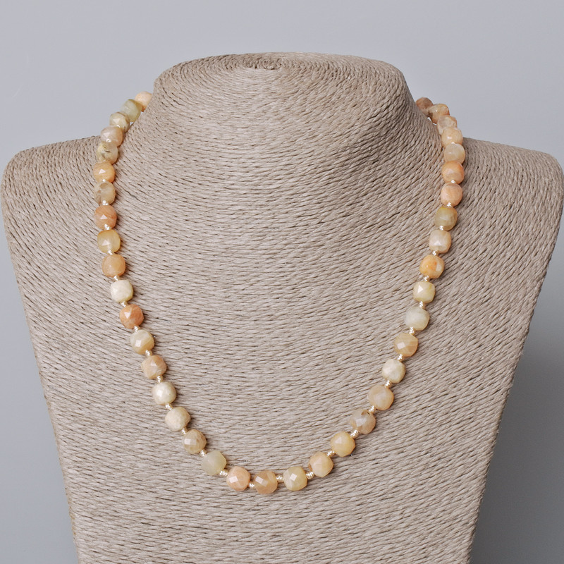 Selenite Necklace, natural stone, faceted cube beads, diameter 7.5 mm, length 45-49 cm