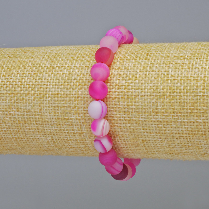 Raspberry Agate Bracelet Matte, natural stone, smooth bead, 8 mm diameter ± (stretch), length 18 cm+