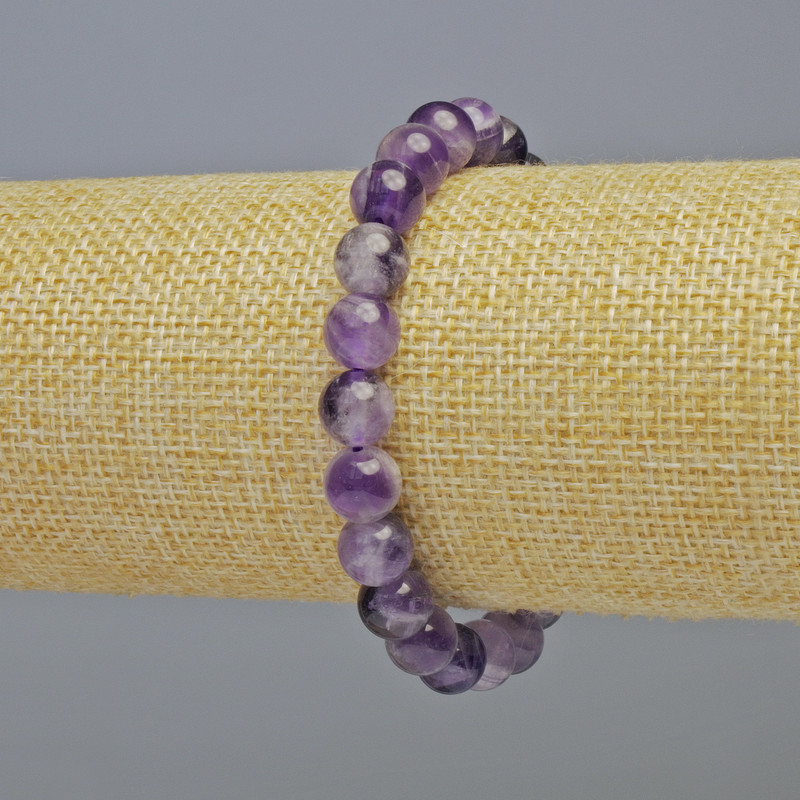 Amethyst Bracelet, Natural Stone, Smooth Beads, 8.5 mm Diameter ± (Stretch), Length 18 cm+