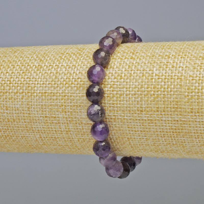 Amethyst bracelet, natural stone, faceted beads, diameter 8 mm ± (stretch), length 18 cm+