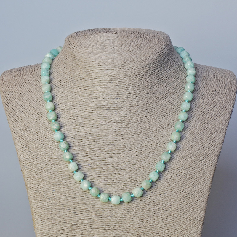 Amazonite Necklace with faceted cube beads, natural gemstone, diameter 7 mm, length 45–49 cm