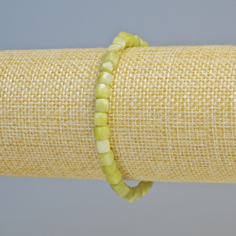 Jadeite Bracelet with Natural Gemstone, Faceted Cube Beads, 5 mm Diameter ± (Stretch), Length 18 cm