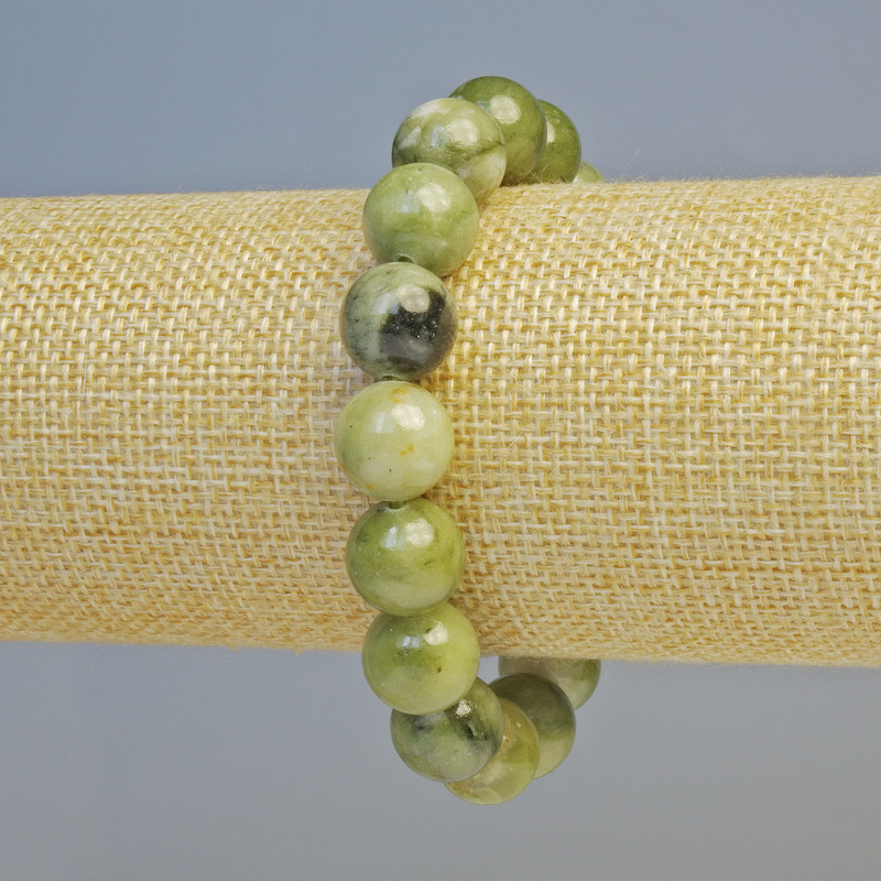 Bracelet with Green Opal Beads (Synthetic Acrylic) — Smooth Beads, 12 mm Diameter, Stretch, 18 cm Length