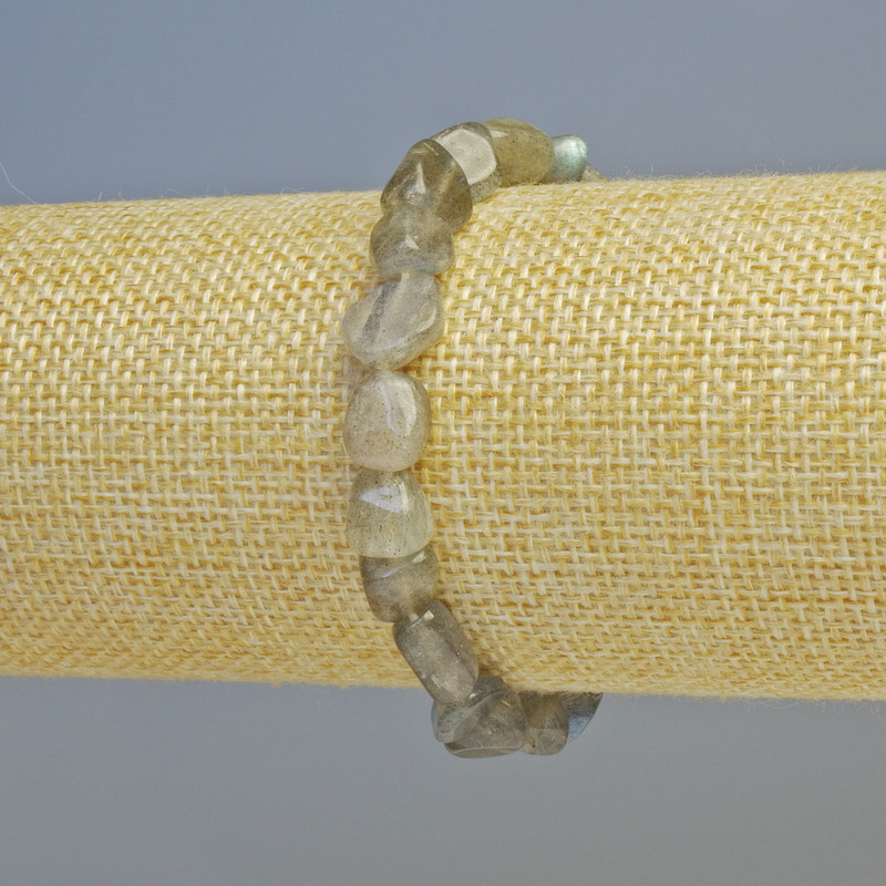 Labradorite bracelet with natural stone, faceted, diameter 8x9 mm +/- (stretch), length 18 cm