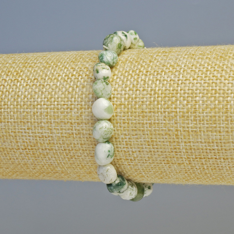 Браслет Моховий Агат натуральний камінь галтівка, діаметр 8х9мм+- (стрейч), довжина 18см+