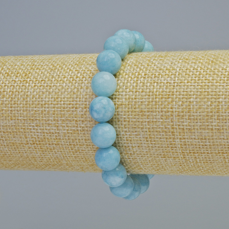 Aquamarine bracelet with smooth beads, diameter 10.5 mm ± (stretch), length 18 cm ±