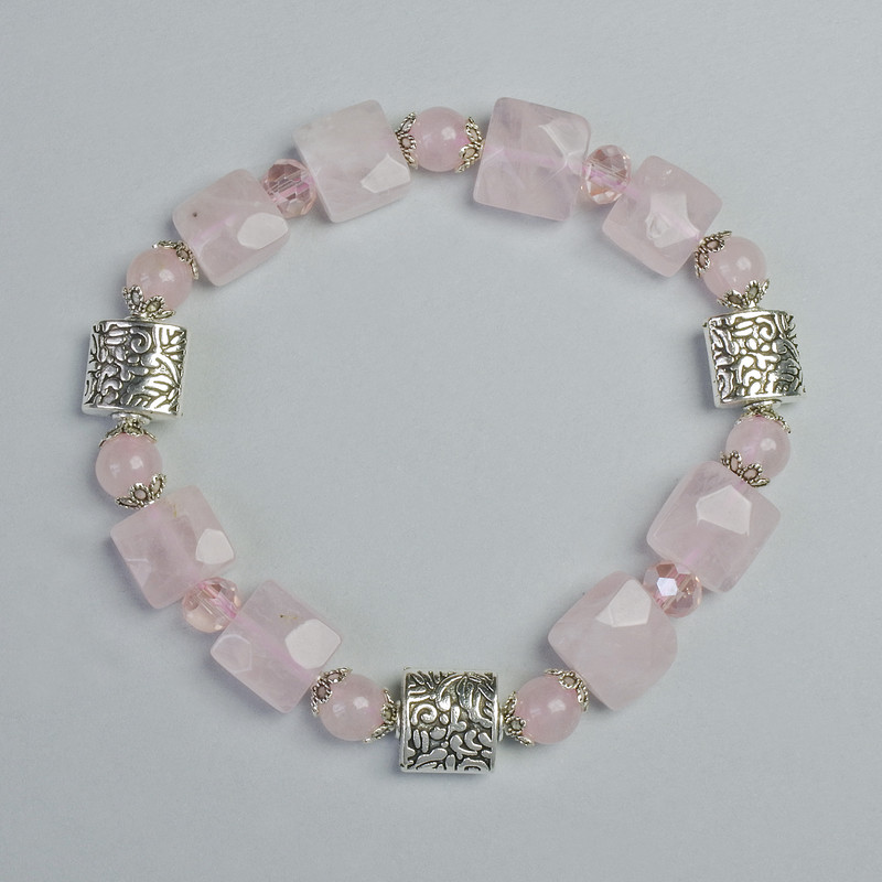 Bracelet with Pink Quartz and Czech Crystal