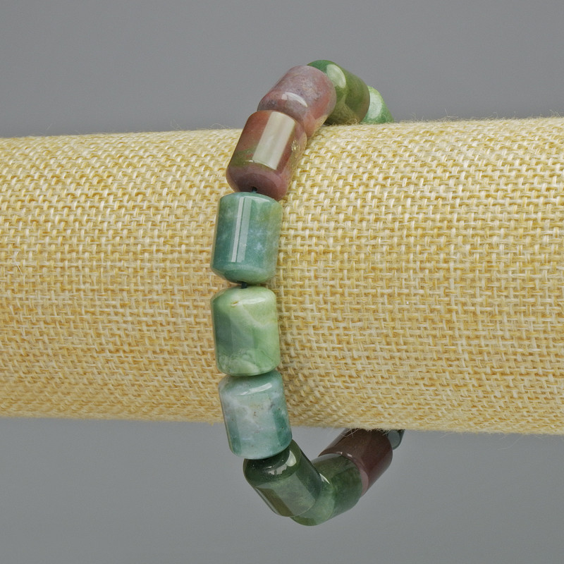 Bracelet with Green Jasper, natural stone cylindrical beads, diameter 10×14 mm, ± (stretch), length 18 cm