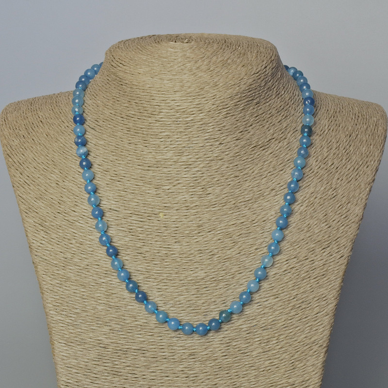 Aquamarine Necklace (synthetic) Smooth Beads, 6mm diameter, 45–49 cm long
