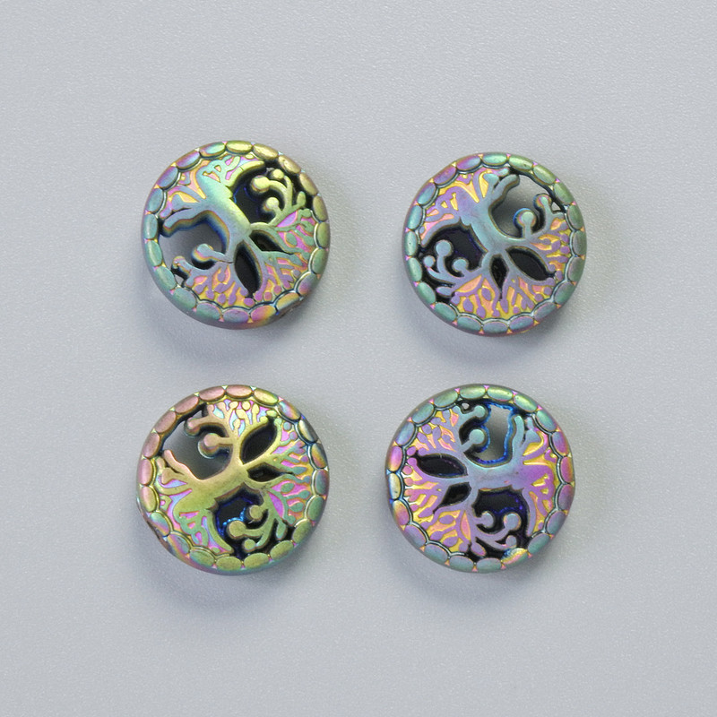 Hematite Bead 'Tree' Matte-Chameleon Color, Diameter 12.5 x 4.5 mm +/- (4 pcs)