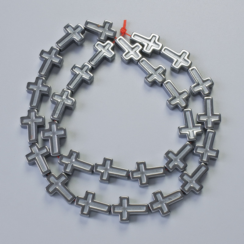 Hematite Beads 'Cross', diameter 10x14, 5x4mm +/-, length 41cm +/- on thread