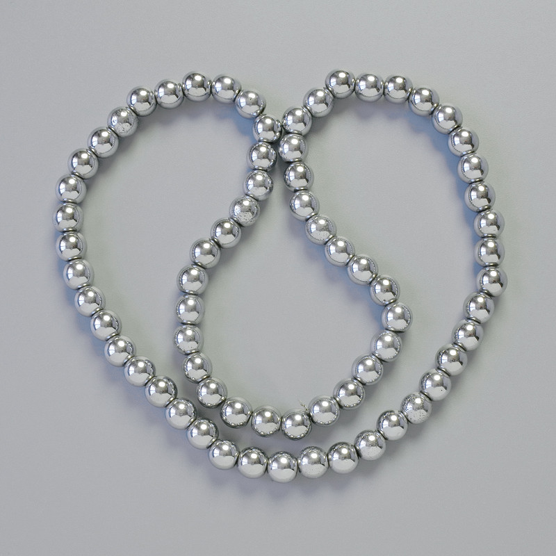 AAA-Grade Hematite Beads - Ball Shaped, Silver Color, 6 mm Diameter, 42 cm Length on Thread