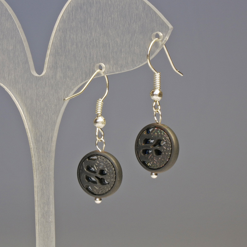 Hematite Earrings, Tree, Black, diameter 12x4 mm, length 3.2 cm