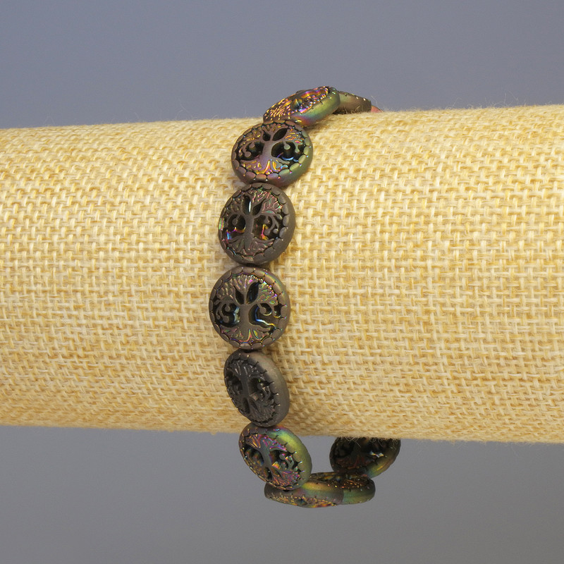 Hematite Mixed Wood Multicolor Bracelet, 12x4 mm diameter, 18 cm length, stretch